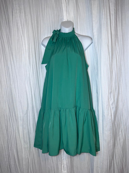 Ruffle Hem Flowy Swing Dress - Green