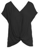 Drop Shoulder Front Twist Blouse - Black