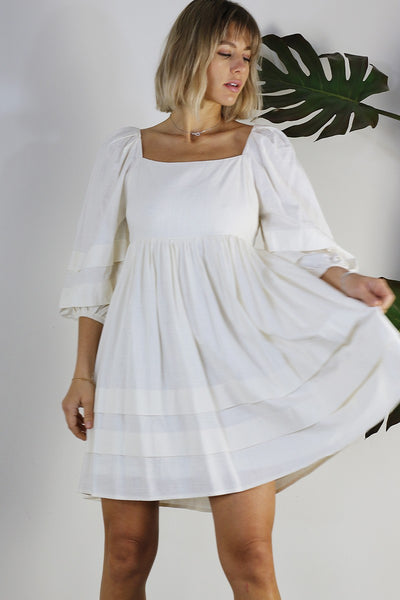 Puff Sleeve Doll Mini Dress - Off White