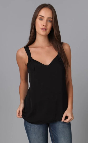 Knotted Strap Front Tank Top - Black