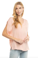 Drop Shoulder Boxy Blouse with Side Slit - Rose Dawn