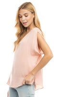 Drop Shoulder Boxy Blouse with Side Slit - Rose Dawn