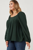 Plus Size - Square Neck Box Pleat Detail Top - Forest