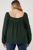 Plus Size - Square Neck Box Pleat Detail Top - Forest