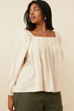 Plus Size - Square Neck Box Pleat Detail Top - Taupe