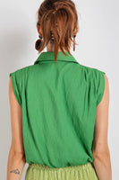 Button Down Linen Top - Kelly Green