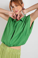 Button Down Linen Top - Kelly Green