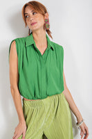 Button Down Linen Top - Kelly Green