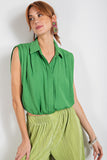 Button Down Linen Top - Kelly Green