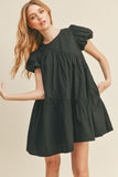 Asymmetric Seam Babydoll Dress - Black