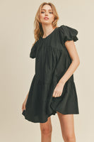 Asymmetric Seam Babydoll Dress - Black