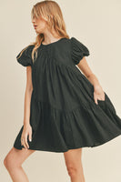 Asymmetric Seam Babydoll Dress - Black