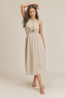 Woven Cut-Out Halter Midi Dress - Almond Cream