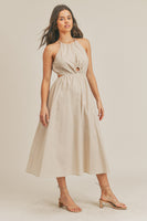 Woven Cut-Out Halter Midi Dress - Almond Cream