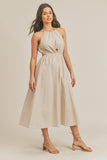 Woven Cut-Out Halter Midi Dress - Almond Cream