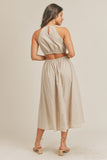 Woven Cut-Out Halter Midi Dress - Almond Cream