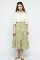 Tiered Maxi Skirt with Elastic Waistband - Olive Green