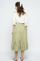 Tiered Maxi Skirt with Elastic Waistband - Olive Green