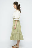 Tiered Maxi Skirt with Elastic Waistband - Olive Green