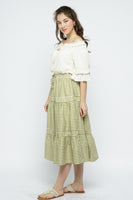 Tiered Maxi Skirt with Elastic Waistband - Olive Green