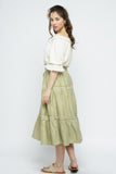 Tiered Maxi Skirt with Elastic Waistband - Olive Green