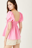 Puff Sleeve Babydoll Top - Cool Pink