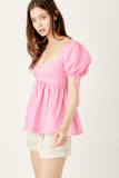 Puff Sleeve Babydoll Top - Cool Pink