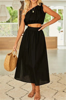 Two Pieces Solid Dress Set - Black