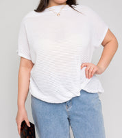 Plus Size - Boat Neck Bottom Twist Top - White