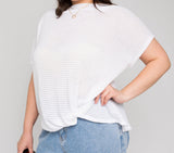 Plus Size - Boat Neck Bottom Twist Top - White