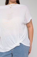 Plus Size - Boat Neck Bottom Twist Top - White